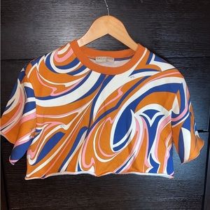 Authentic PREOWNED Emilio Pucci NuagesPrint cropped short sleeve sweatshirt sz:M